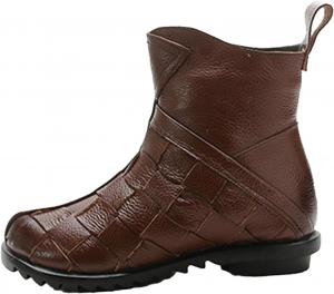 Женские плетеные кожаные ботильоны Keilinia на молнии, повседневные ботинки до щиколотки, осень/зима, комфортная нескользящая мягкая подошва, высокие короткие ботильоны, Brown