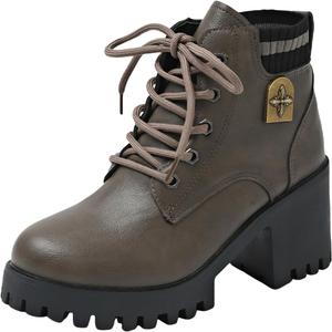 Женские ботильоны на толстой средней подошве, с шнуровкой, круглый носок, платформенные ботинки, однотонные, универсальные, удобные, армейские ботинки Generic, Xd Grey