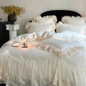 YUSIWOAL Комплект постельного белья из двойного шифона с кружевом и цветочной вышивкой