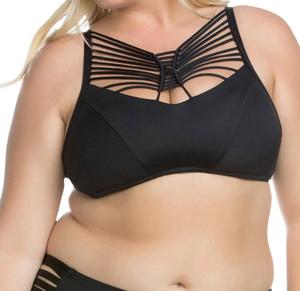 Электрический ток Макраме Высокий ворот Холтер Бикини Топ - Плюс В Черном Becca