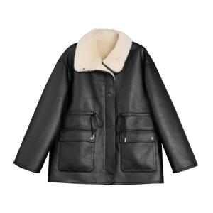 ELLE Женская шуба с черным лацканом Moderate