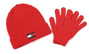 Комплект шапки и перчаток Tommy Hilfiger для мальчиков Fisherman Rib Cuff Hat and Gloves Beanie Hat, Primary Red