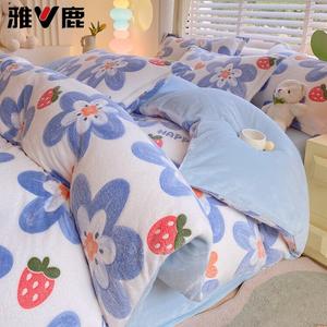 Yalu Комплект постельного белья из 4 предметов (простыня на резинке 180 см, пододеяльник 200х230 см), вельвет, двусторонний флис, цвет Sunflower