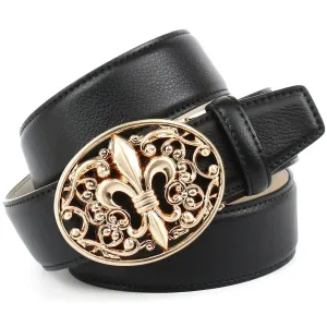Кожаный ремень Anthoni Crown с французской лилией, черный