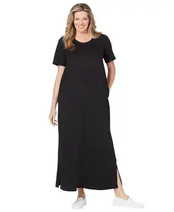 Платье-футболка макси размера плюс с короткими рукавами и круглым вырезом Woman Within, черный