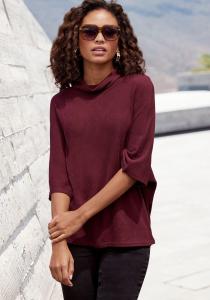 LASCANA Женский топ с высоким воротником и рубчиком, Wine