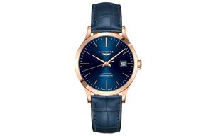 LONGINES Часы Pioneer Collection Automatic Mechanical Movement, мужские, 38.5 мм, синий циферблат, ремешок из крокодиловой кожи