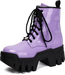 Женские готические лакированные боевые ботинки Shinelly на высоком толстом каблуке с платформой, шнуровкой, короткие ботильоны Y2K панк, с круглым носком для рейв-фестивалей и Хэллоуина, с молнией, Purple