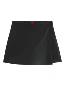 Юбка асимметричного кроя из искусственной кожи HUGO, черный