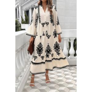 Платье с V-образным вырезом, стойкой и цветочным принтом TRUEDAMES, бежевый