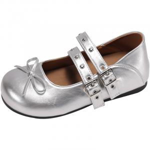 WUJI Женские туфли Мэри Джейн на массивном каблуке серебристые, цвет Silver