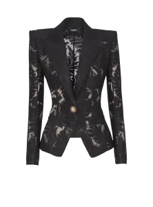 Приталенный кружевной жакет на одной пуговице Balmain, черный