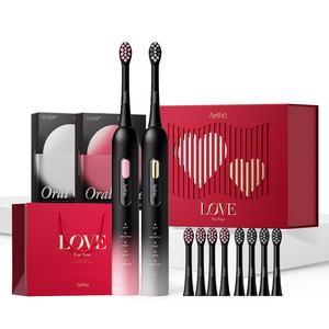 Мягкая щетина звуковая электрическая зубная щетка 8 насадок, IPX7 Waterproof, мужская и женская 2 шт комплект TB1 APIYOO, черный