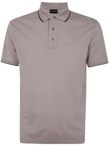 Хлопковая рубашка-поло с вышитым логотипом Emporio Armani, нейтральный