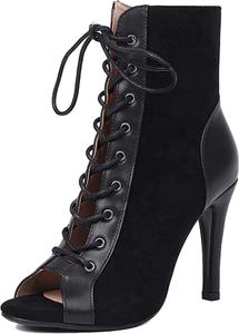 Minishion Z012 Damen-Stiefeletten, zum Schnüren, offener Zehenbereich, sexy und elegant, Z012 Black