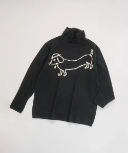 Вязаный свитер с высоким воротником и вышивкой в виде собаки, 100% шерсть Studio Picone, цвет Black (001)