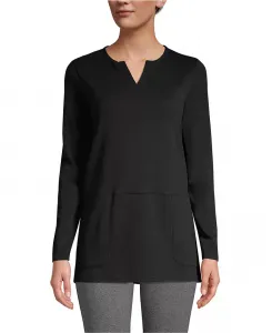 Женская туника из хлопка и полиэстера с длинными рукавами и карманами Lands' End, черный