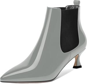 Женские ботильоны MOVINSTEPS с мягким верхом из лакированной кожи, на низком каблуке-лодочке, с острым носком и высотой голенища до щиколотки, каблук 2 дюйма, Grey