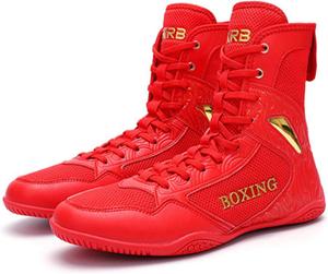 Профессиональные тренировочные кроссовки для борьбы, дышащие, нескользящие, фитнес-кроссовки, широкие, высокие боксерские кроссовки для мужчин и женщин Generic, красный