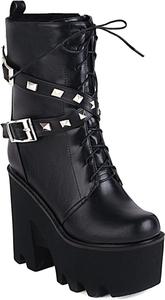 Сексуальные женские ботильоны на высоком каблуке, с круглым носком, платформой и массивным каблуком, шнуровкой, заклепками, из искусственной кожи, винтажного стиля, с боковой молнией WOkismD, Black 41