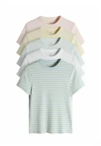 Футболки с коротким рукавом и принтом, стандартный крой, комплект из 5 штук. The Set, Pink Yellow Green White Stripe