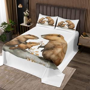 Erosebridal Комплект постельного белья Otter Quilt Set 3D Ocean Otter с изображением морских выдр, коричневый, Grey White