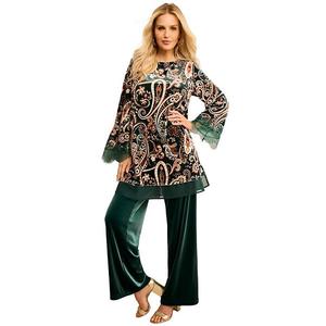Женская плюс сайз туника из велюра с кружевной отделкой Roaman'S, Emerald Flower Paisley