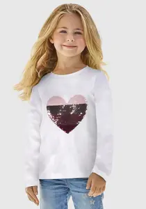 KIDSWORLD рубашка с длинными рукавами "с двусторонним сердечком из пайеток", белый