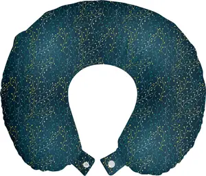 Подушка для шеи ABAKUHAUS Листья, маленькие бутоны на ветках, дорожный аксессуар из пеноматериала для самолета и автомобиля, 30x30 см, темно-синий, зеленый, желтый Abakuhaus