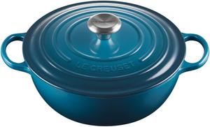 Чугунная посуда Le CreusetSignature La Marmite, диаметр 26 см, подходит для всех типов плит и индукционных, объем: 4,1 л, вес: 4,255 кг, цвет: бирюзовый