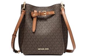 Эмилия Холщовая Сумка-Ведро с Кожаной Пряжкой, Плечевая Сумка, Нагрудная Сумка Трампеты Женская Желудь Коричневый MICHAEL KORS
