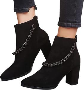 No Brand Удобные ботильоны на щиколотке с цепочками для женщин, с заостренным носком и массивным каблуком, мягкие и комфортные замшевые ботинки Челси (Цвет: синий, Размер: 10,5 US)
