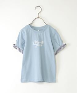 Футболка с полосатым логотипом и рукавами (120–160 см) Ikka, цвет Saxe Blue