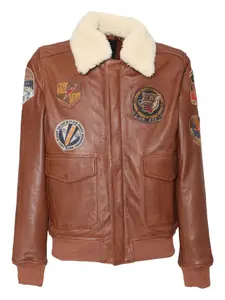 Кожаная бомбер-куртка с нашивками Schott, коричневый