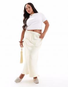 Юбка миди New Look Curve из атласа с косой вязкой желтого цвета New Look Plus