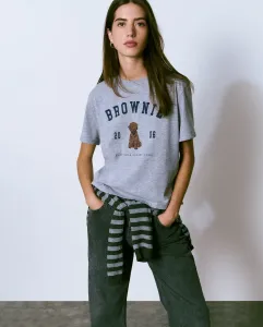 Женская футболка с коротким рукавом и логотипом с собачкой Brownie, серый