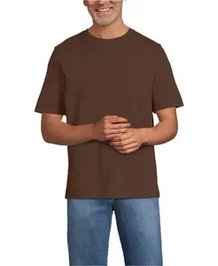 Большая и высокая футболка Super-T с коротким рукавом и карманом Lands' End, коричневый