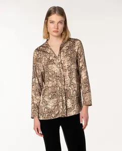 Женская блузка из твила с анималистичным принтом и V-образным вырезом Naulover, бежевый