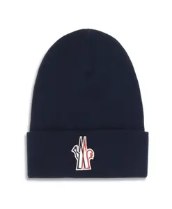 Шерстяная шапка-бини с нашивкой с логотипом. Moncler, синий