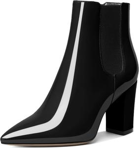 Женские ботильоны Mettesally на щиколотку с острым носком, массивным каблуком, на высоком каблуке, с эластичной вставкой Челси, зимние ботинки, Black