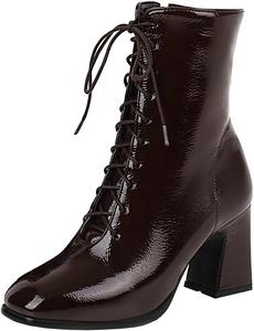 Женские массивные ботильоны Trendenzy с шнуровкой, лаковые, на высоком каблуке, с молнией, Brown