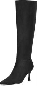 Женские ботильоны Vipost с каблуком 3,3 дюйма, высокие сапоги до колена с остроконечным носком, высокие длинные сапоги с боковой молнией, мода осень-зима 2025, Suede Black