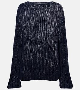 Эловен свитер из хлопковой смеси с ажурной вязкой Khaite, темно-синий