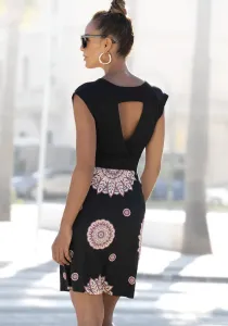 Летнее платье Beachtime с вырезом на спине, трикотажное платье с запахом, пляжное платье, цвет Schwarz-Bedruckt