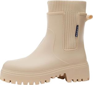 Женские водонепроницаемые ботильоны Челси - Дождевые ботинки до щиколотки, водонепроницаемые ботинки Челси с плюшевой подкладкой, слипоны, противоскользящие ботильоны для прогулок на лодке, кемпинга, работы на ферме и на улице Generic, Khaki
