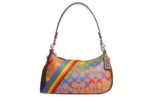 Сумка через плечо Teri Canvas With Leather среднего размера для женщин коричневый радужный COACH