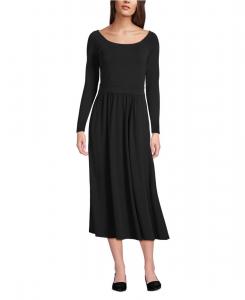 Женское хлопковое модальное платье миди с открытыми плечами Lands' End, Black