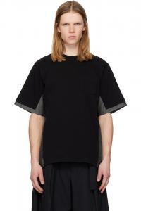 Футболка из хлопкового трикотажа и легкой джинсовой ткани Sacai, черный