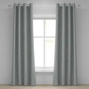 Штора для окон ABAKUHAUS с люверсами, этнический шеврон, зигзагообразные треугольные формы с рисунком в виде эскизных линий, декоративная, двухпанельная, 280 см x 245 см, небесно-голубой и коричневый Abakuhaus