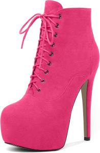 Женские ботильоны AUMOTED на платформе с круглым носком, боевые ботинки, ботильоны на шпильке, стильные модные короткие ботинки с шнуровкой, молнией и утепленные, каблук 16 см, Suede Hot Pink